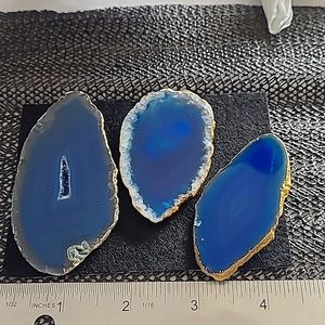 3 Genuine Agate ocean blue slices gold trim magnet for kitchen decor Mothers Day